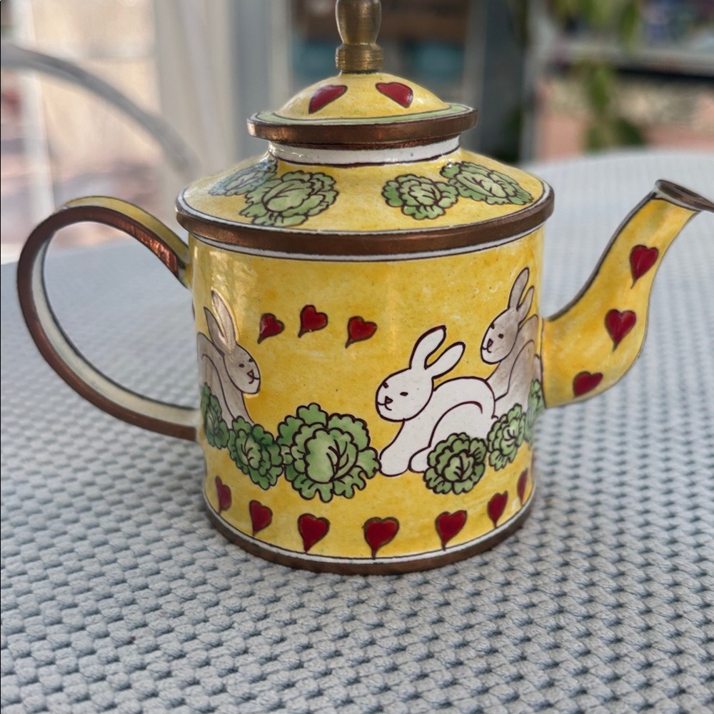 Charming Yellow Teapot with Bunny Design